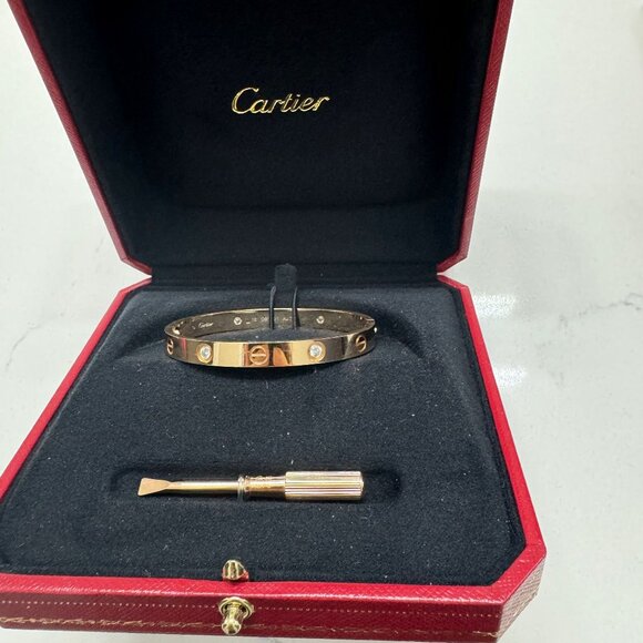 Cartier Jewelry - CARTIER 18K pink gold 4 Diamond LOVE BRACELET Size 16